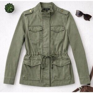 Lucky Brand Jacket Womens Military Full Zip Army Utility Pockets Olive Green S